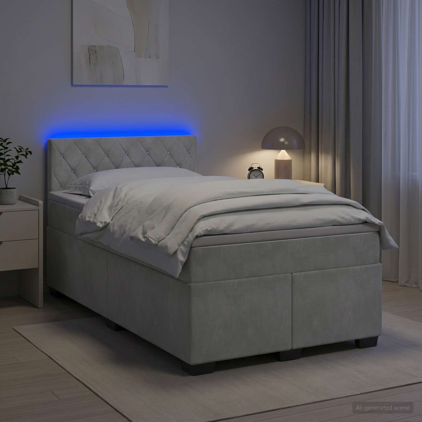 Lit boxspring avec matelas Gris clair 120 x 200 cm Velours