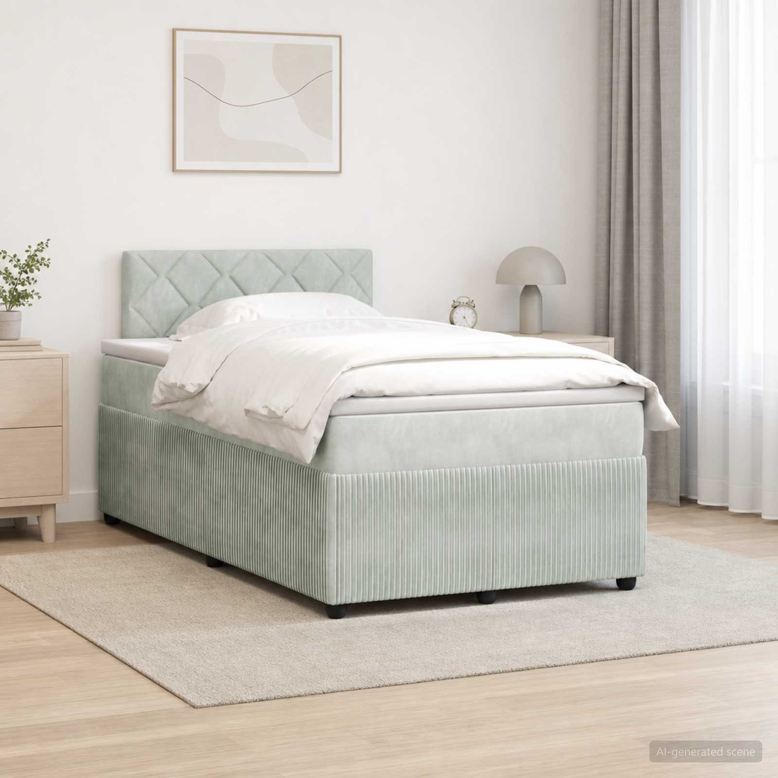Lit boxspring avec matelas Gris clair 120 x 200 cm Velours