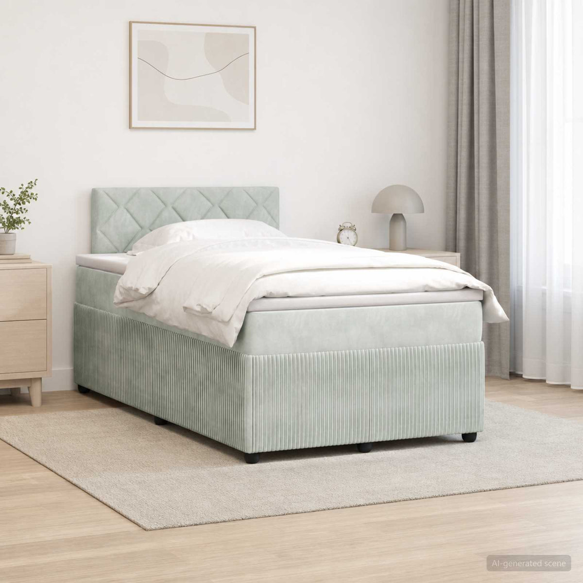 Lit boxspring avec matelas Gris clair 120 x 200 cm Velours