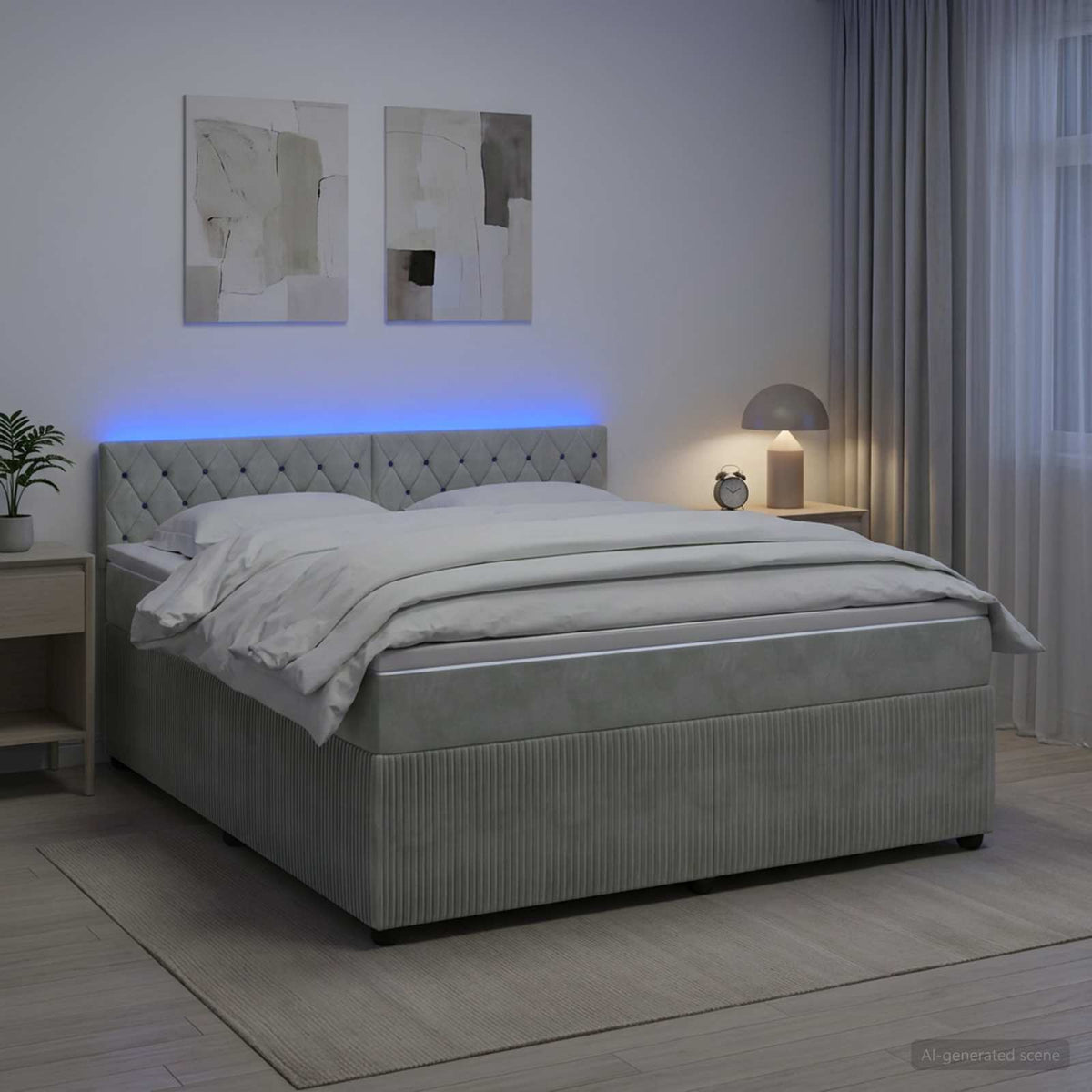 Lit boxspring avec matelas Gris clair 140 x 190 cm Velours