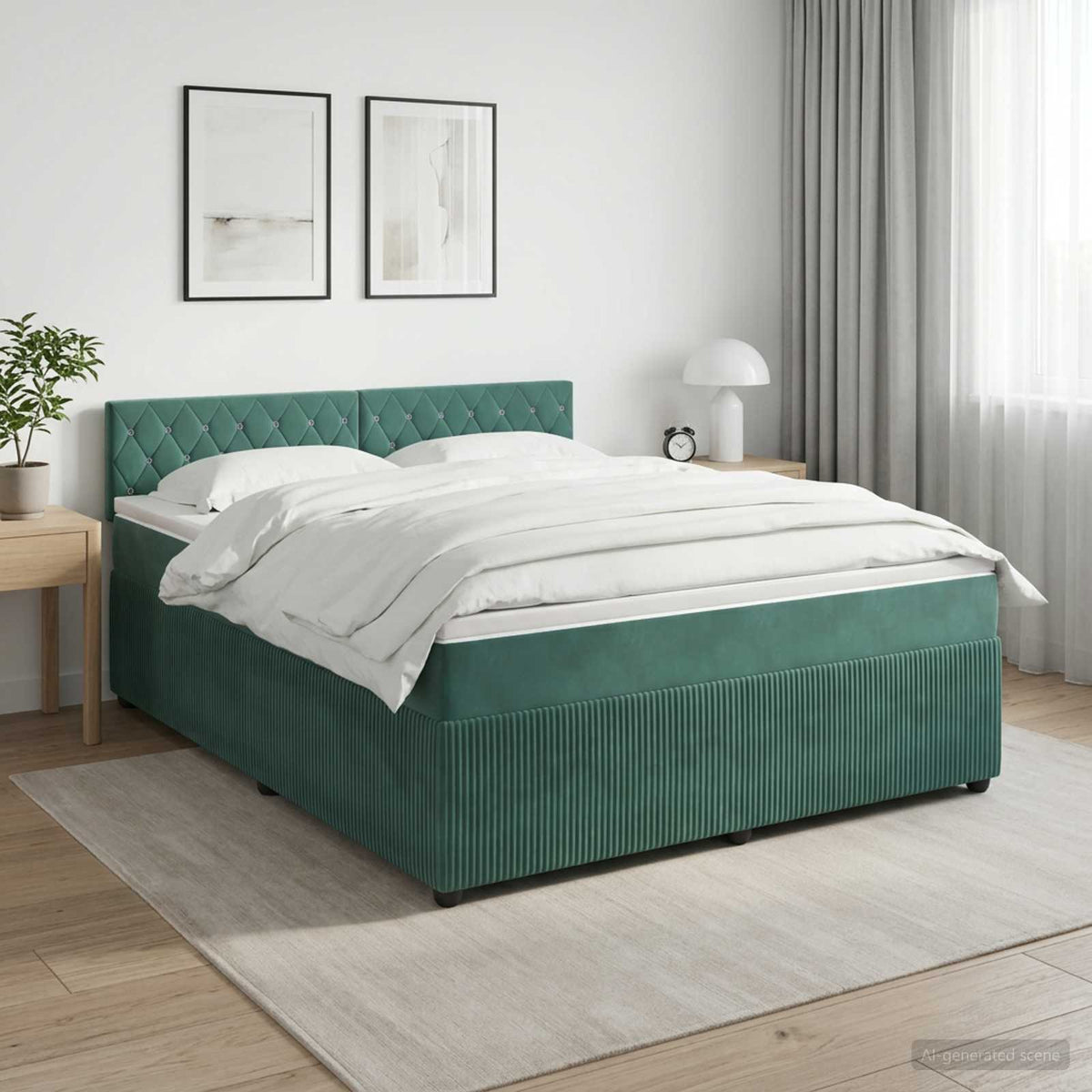 Lit boxspring avec matelas Vert foncé 160 x 200 cm Velours