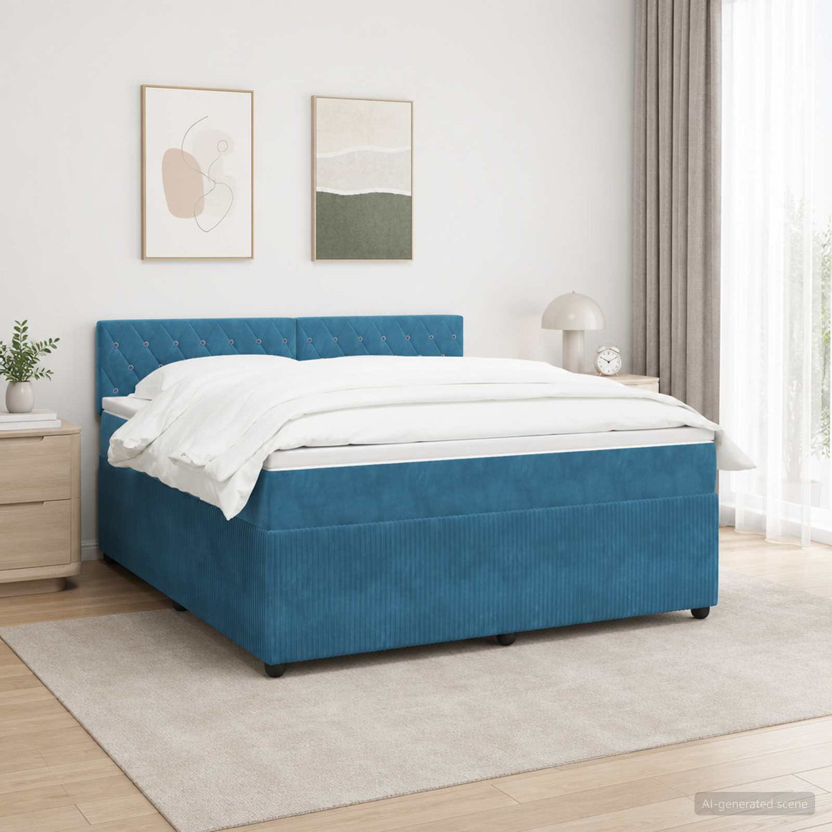 Lit boxspring avec matelas Bleu 160 x 200 cm Velours