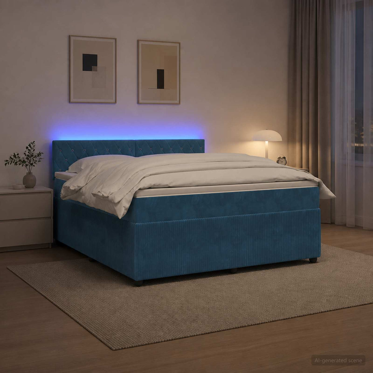 Lit boxspring avec matelas Bleu 160 x 200 cm Velours
