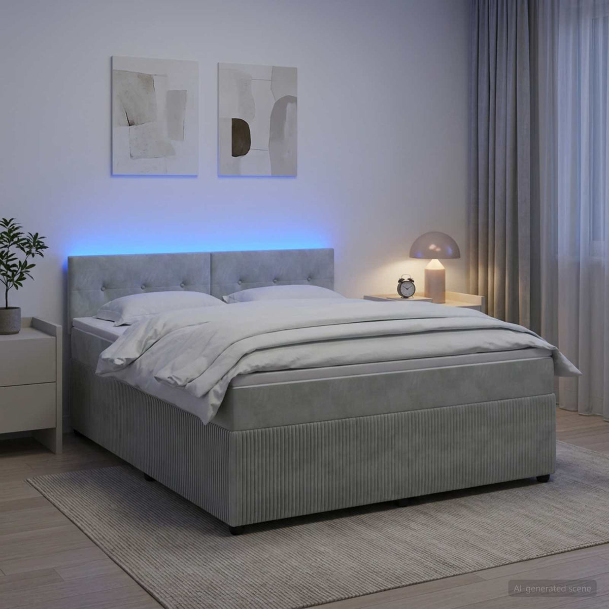 Lit boxspring avec matelas Gris clair 140 x 200 cm Velours