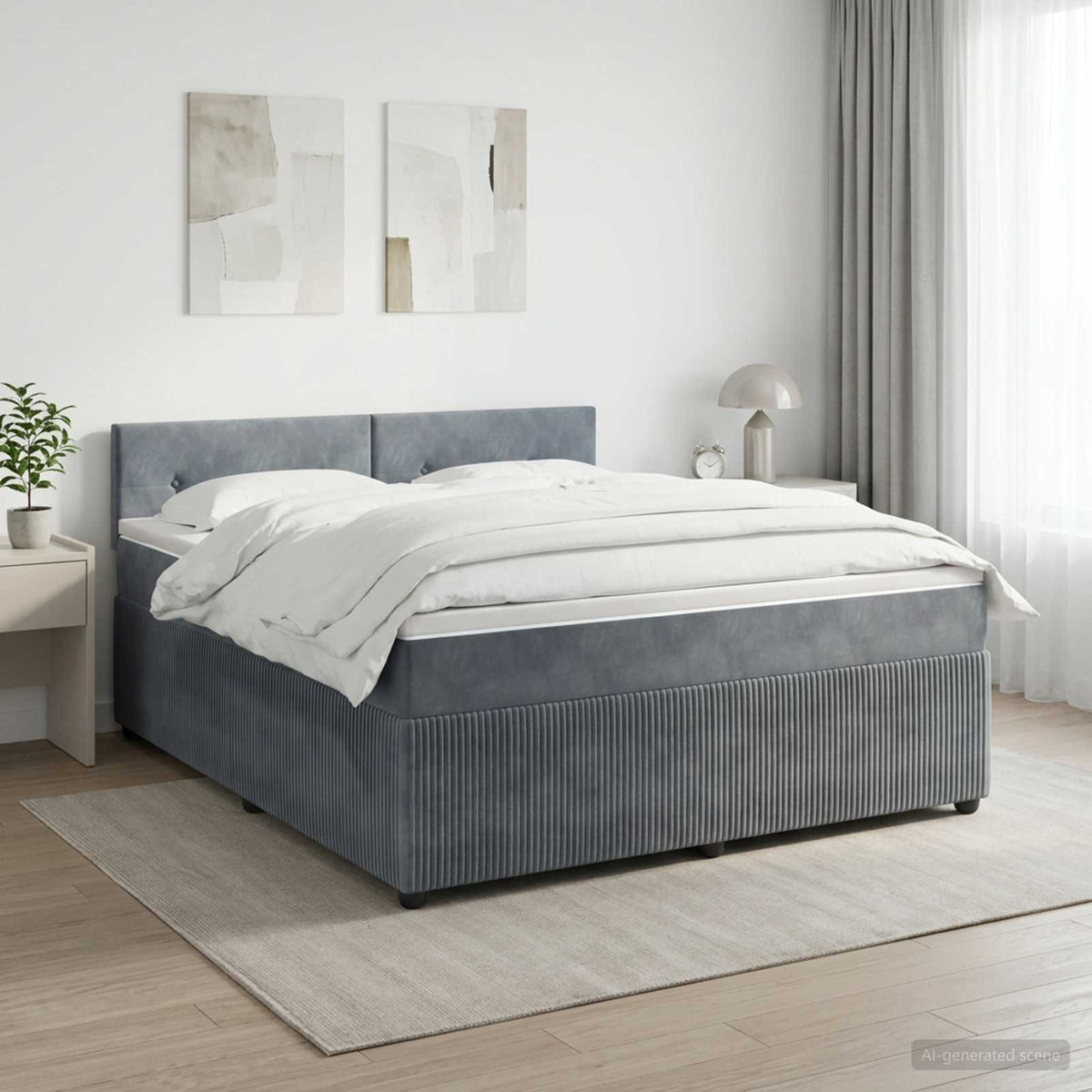 Lit boxspring avec matelas Gris foncé 140 x 200 cm Velours
