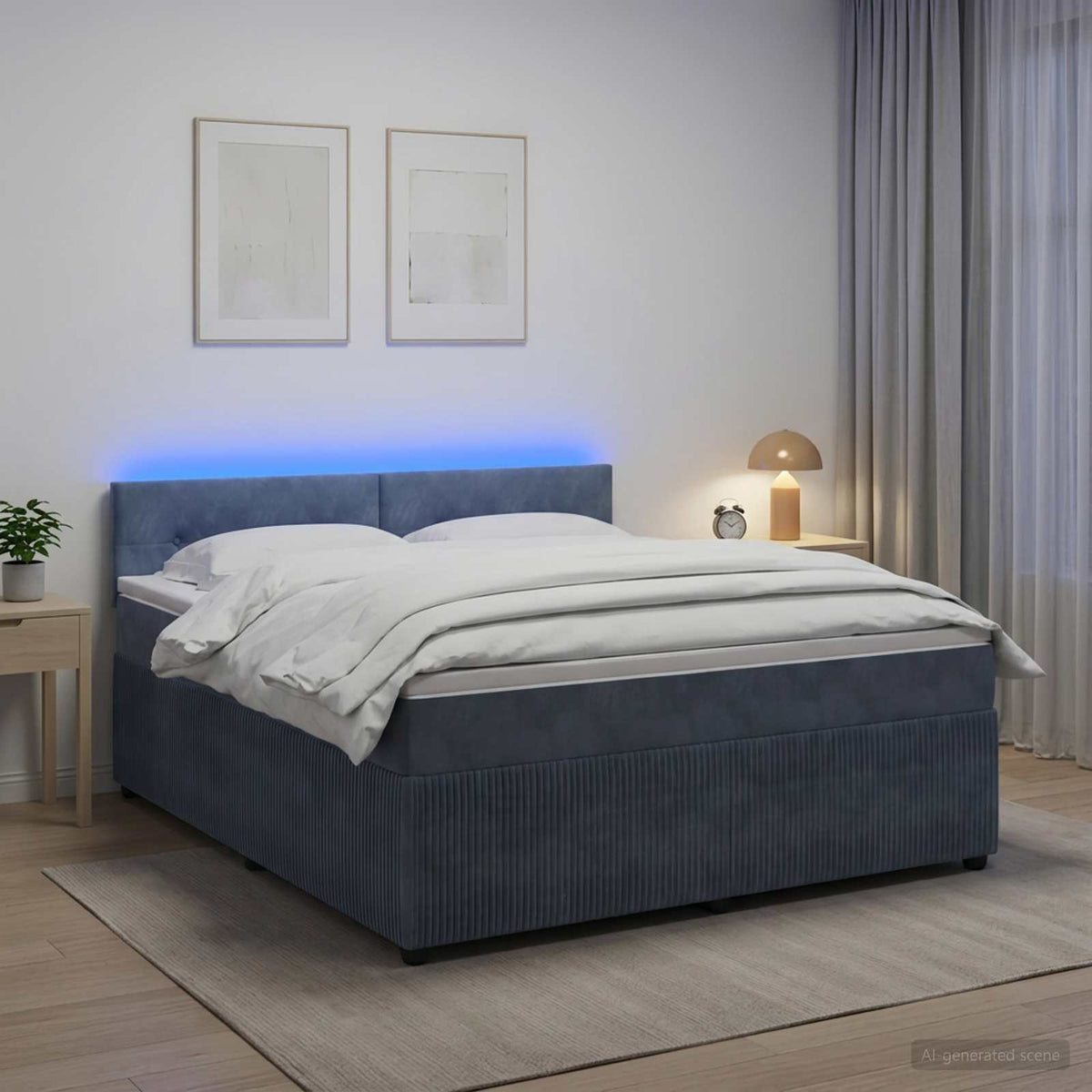 Lit boxspring avec matelas Gris foncé 140 x 200 cm Velours