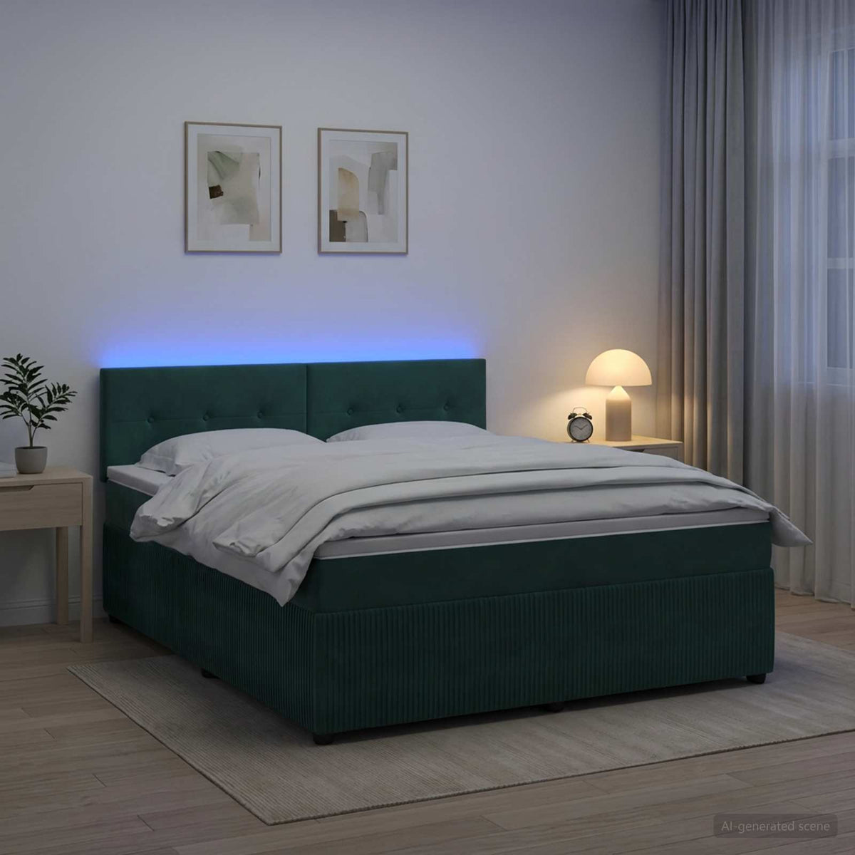Lit boxspring avec matelas Vert foncé 140 x 200 cm Velours