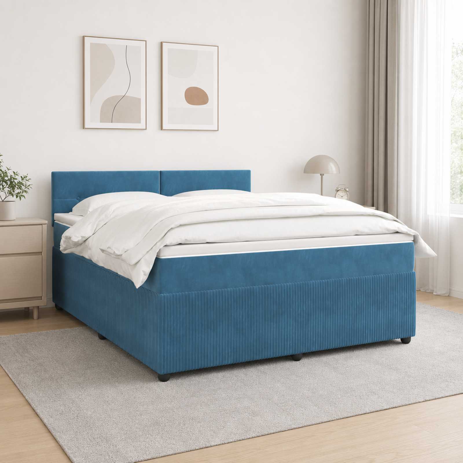 Lit boxspring avec matelas Bleu 140 x 200 cm Velours