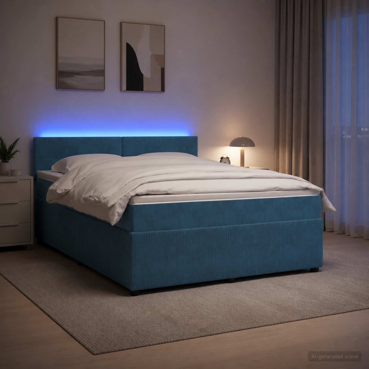 Lit boxspring avec matelas Bleu 140 x 200 cm Velours