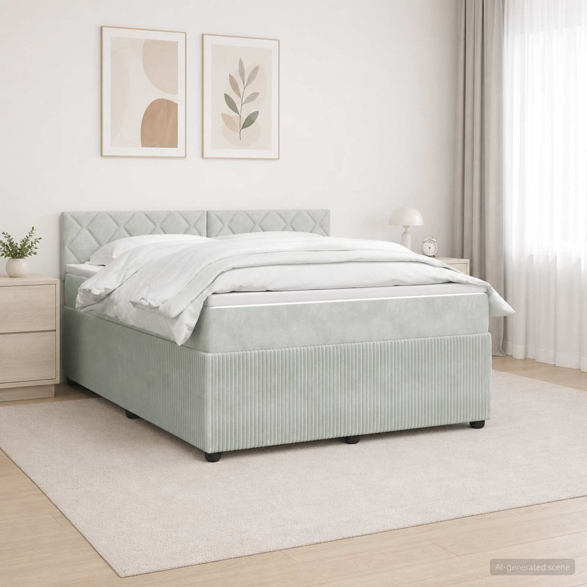 Lit boxspring avec matelas Gris clair 140 x 190 cm Velours