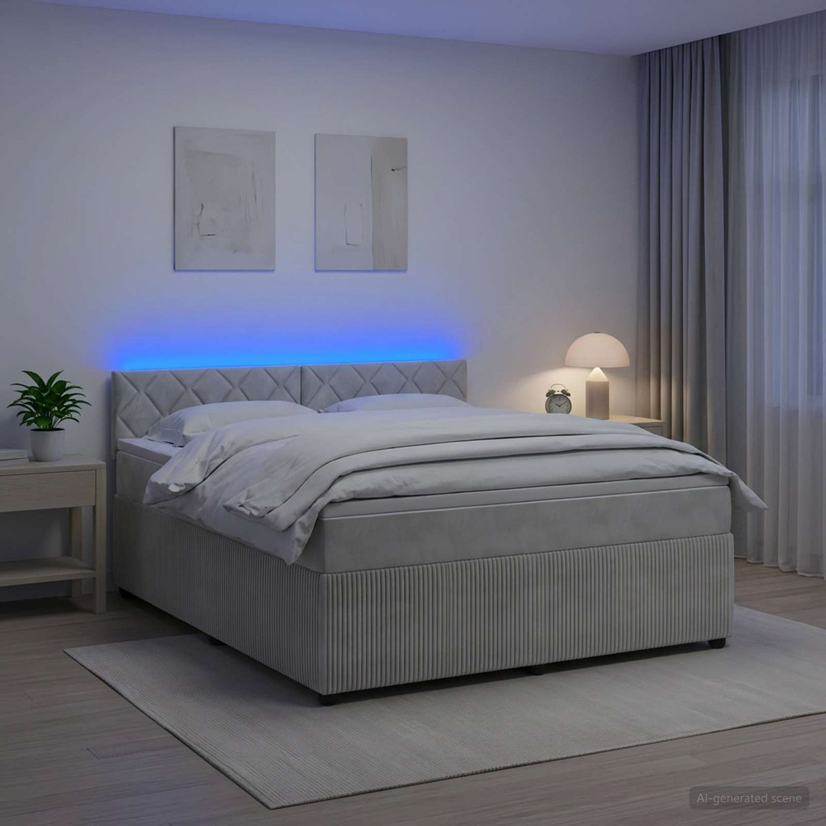 Lit boxspring avec matelas Gris clair 140 x 200 cm Velours