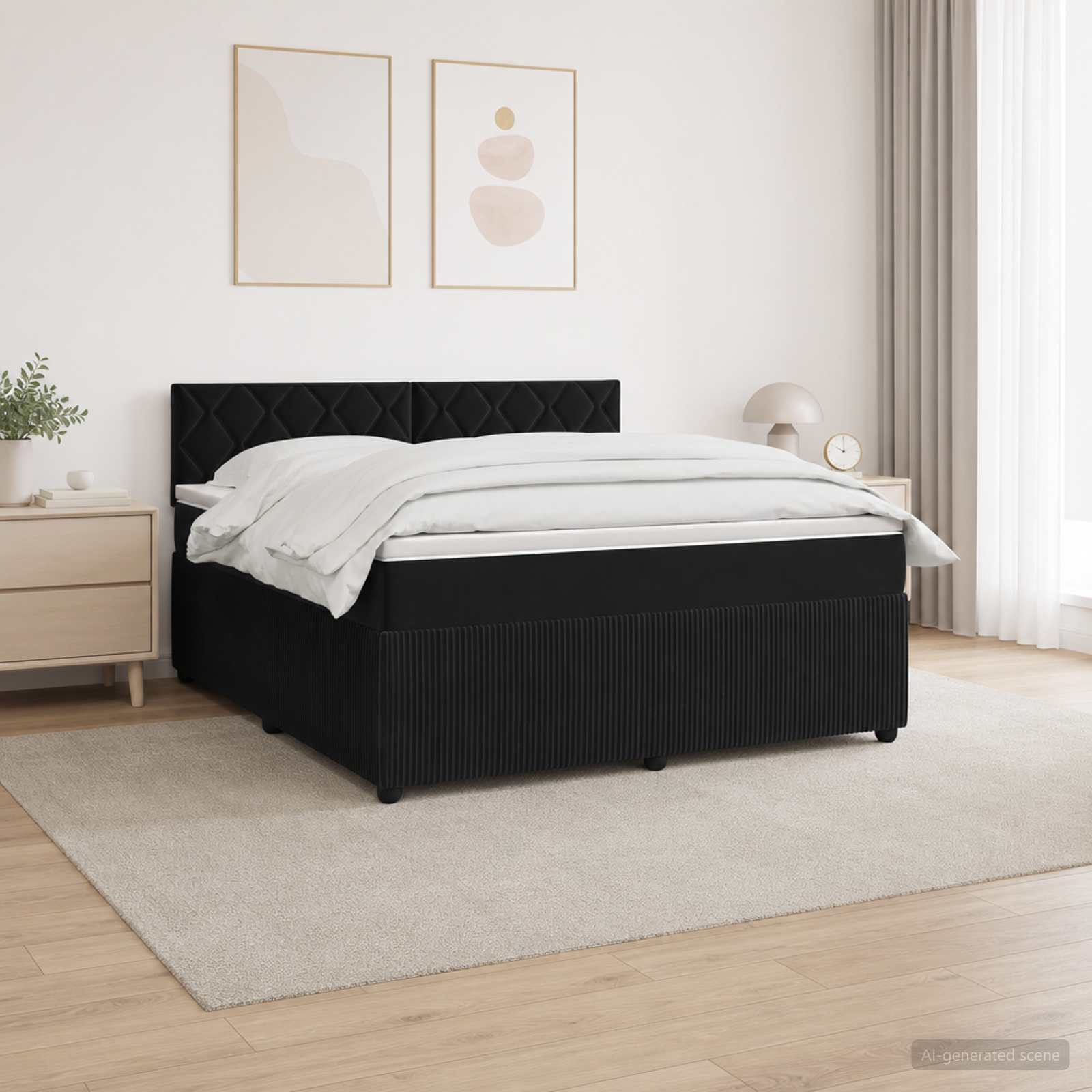 Lit boxspring avec matelas Noir 140 x 200 cm Velours - XIOS