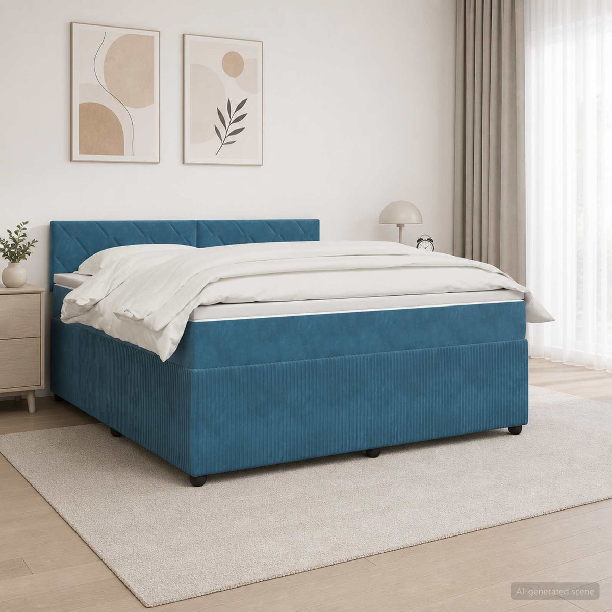 Lit boxspring avec matelas Bleu 140 x 200 cm Velours