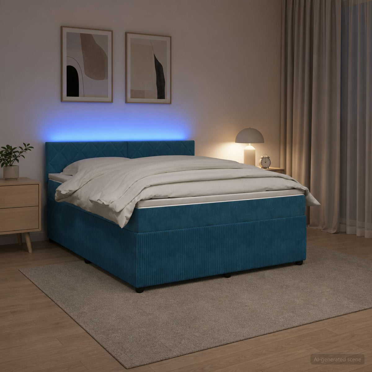 Lit boxspring avec matelas Bleu 160 x 200 cm Velours
