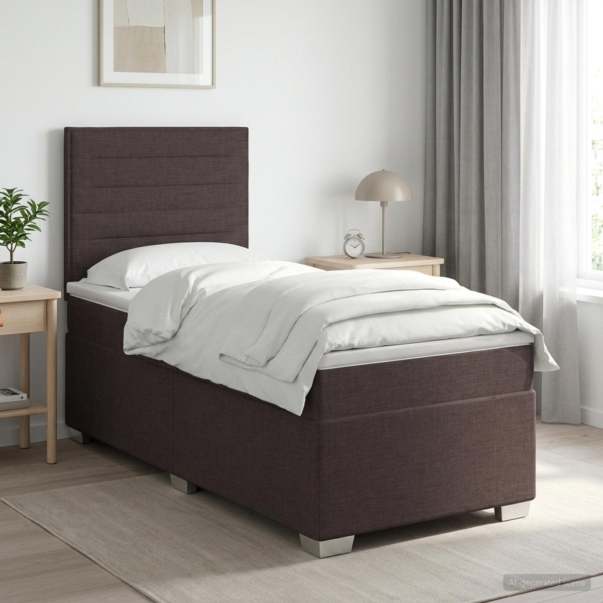 Lit boxspring avec matelas Marron foncé 100 x 200 cm Tissu