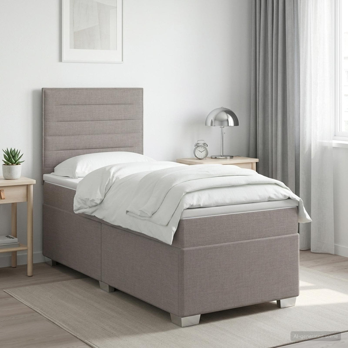 Lit boxspring avec matelas Taupe 90 x 200 cm Tissu