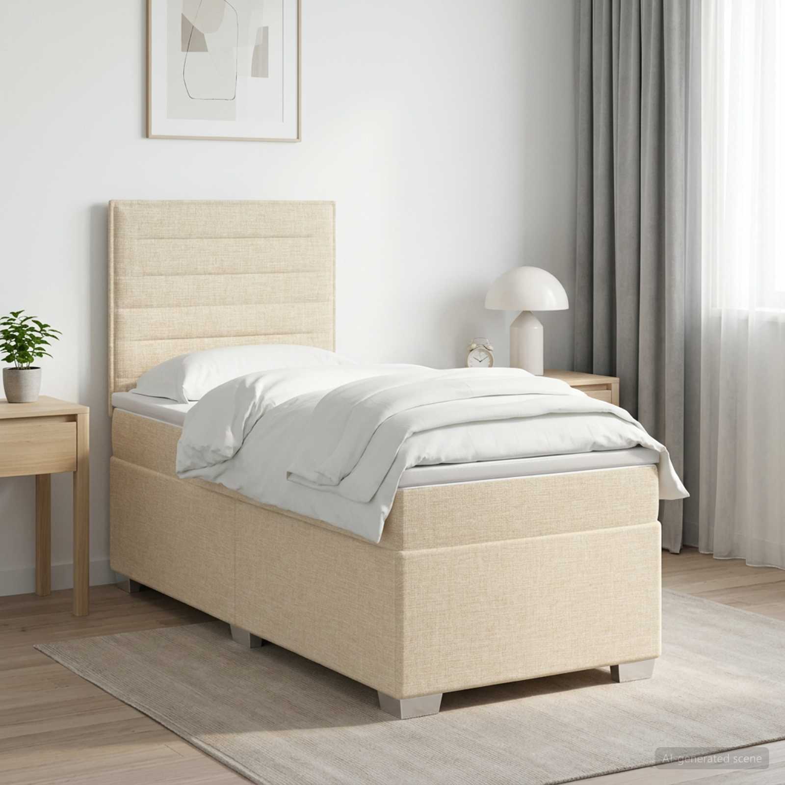 Lit boxspring avec matelas Crème 90 x 190 cm Tissu - XIOS