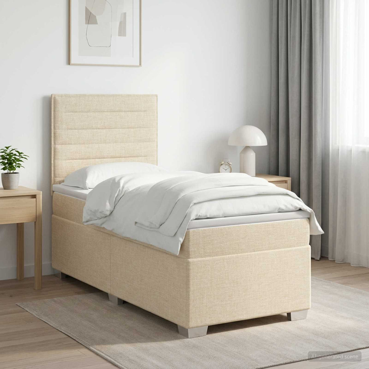 Lit boxspring avec matelas Crème 90 x 200 cm Tissu