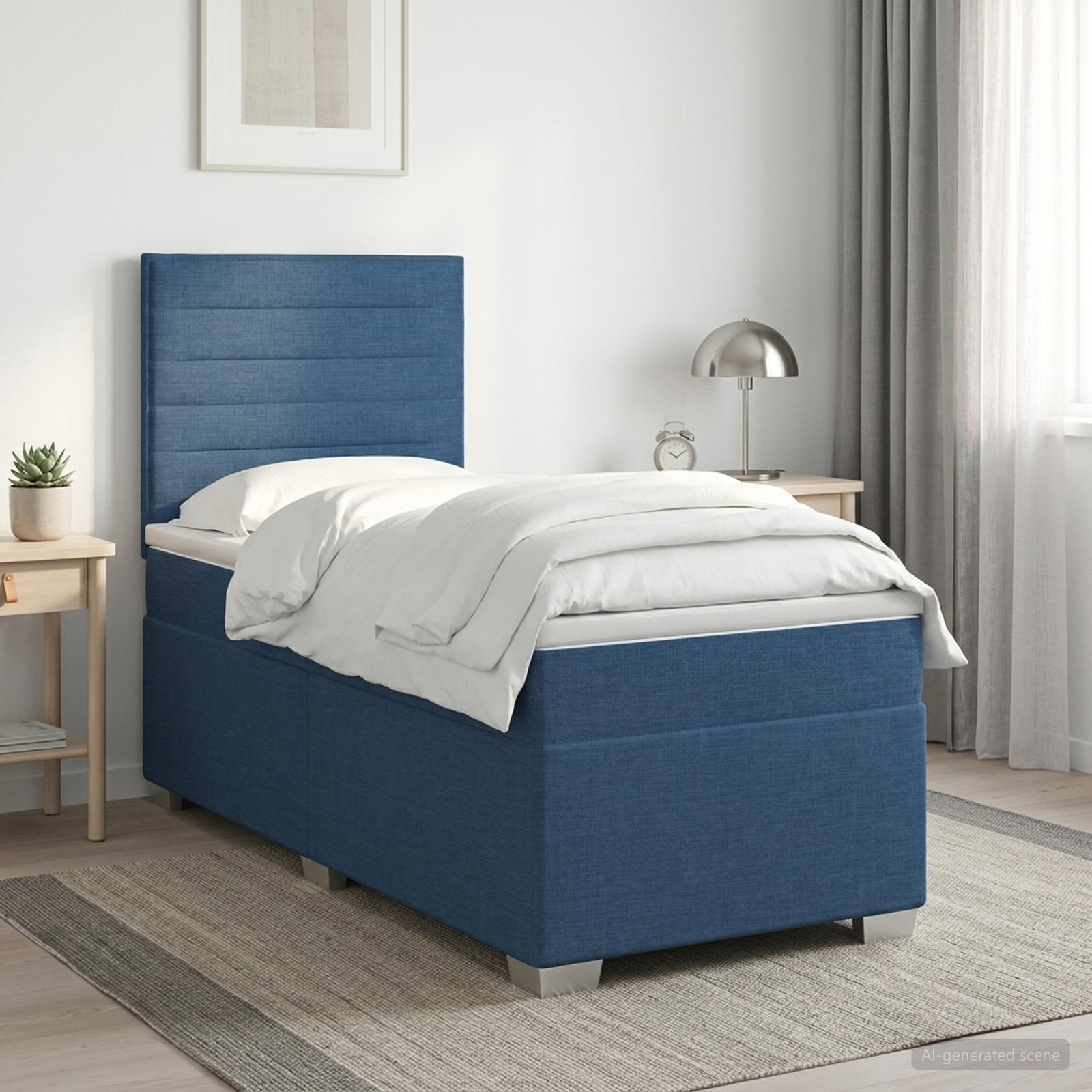 Lit boxspring avec matelas Bleu 90 x 190 cm Tissu