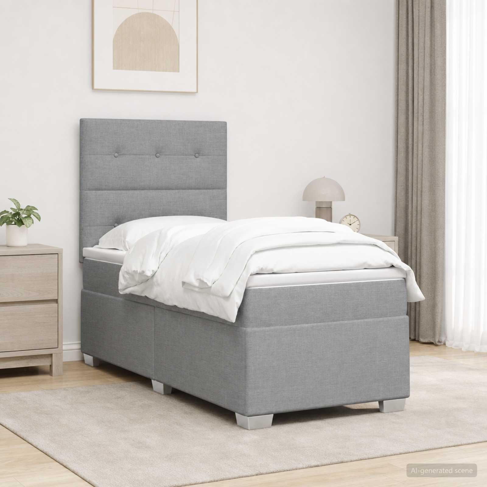 Lit boxspring avec matelas Gris clair 80 x 200 cm Tissu