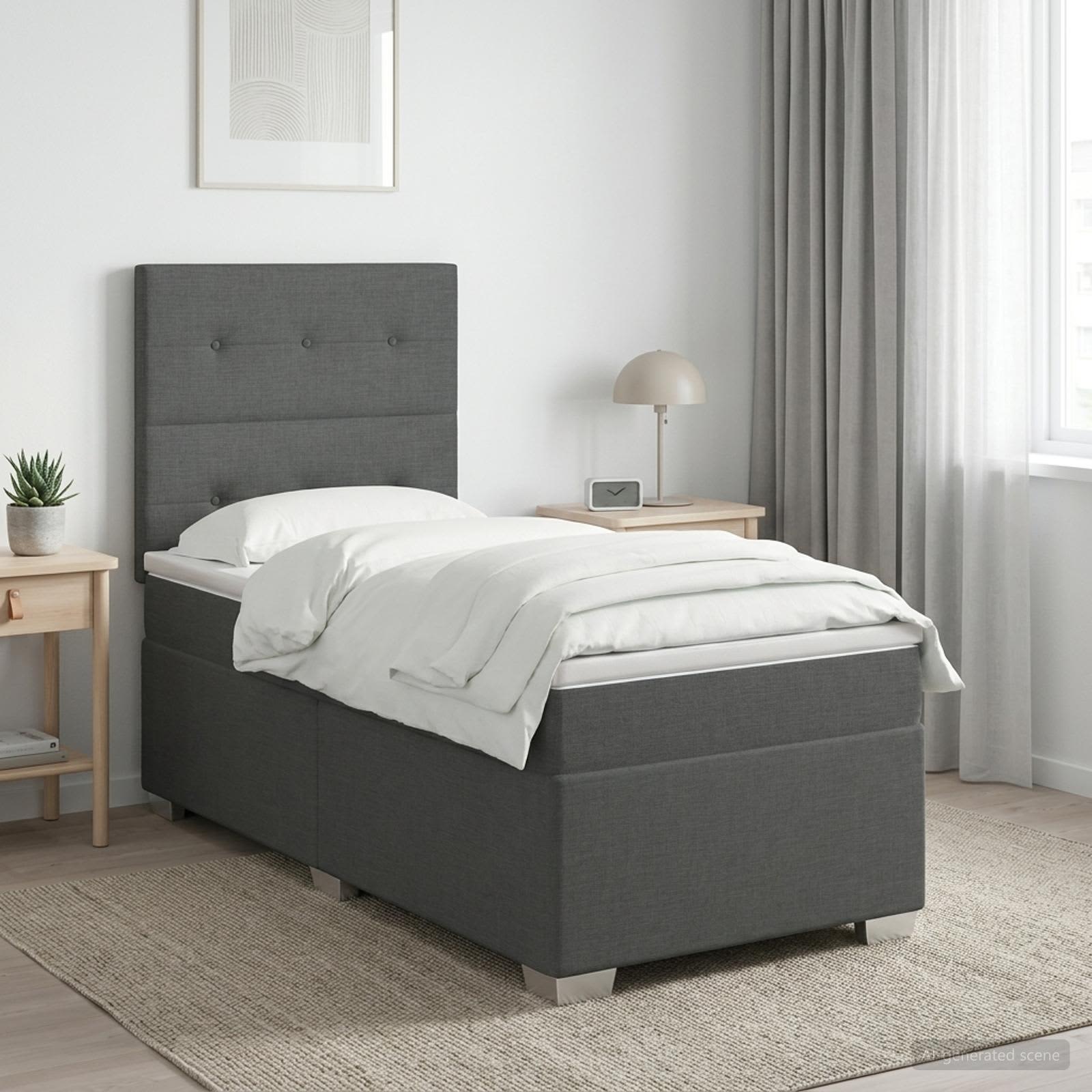 Lit boxspring avec matelas Gris foncé 90 x 190 cm Tissu
