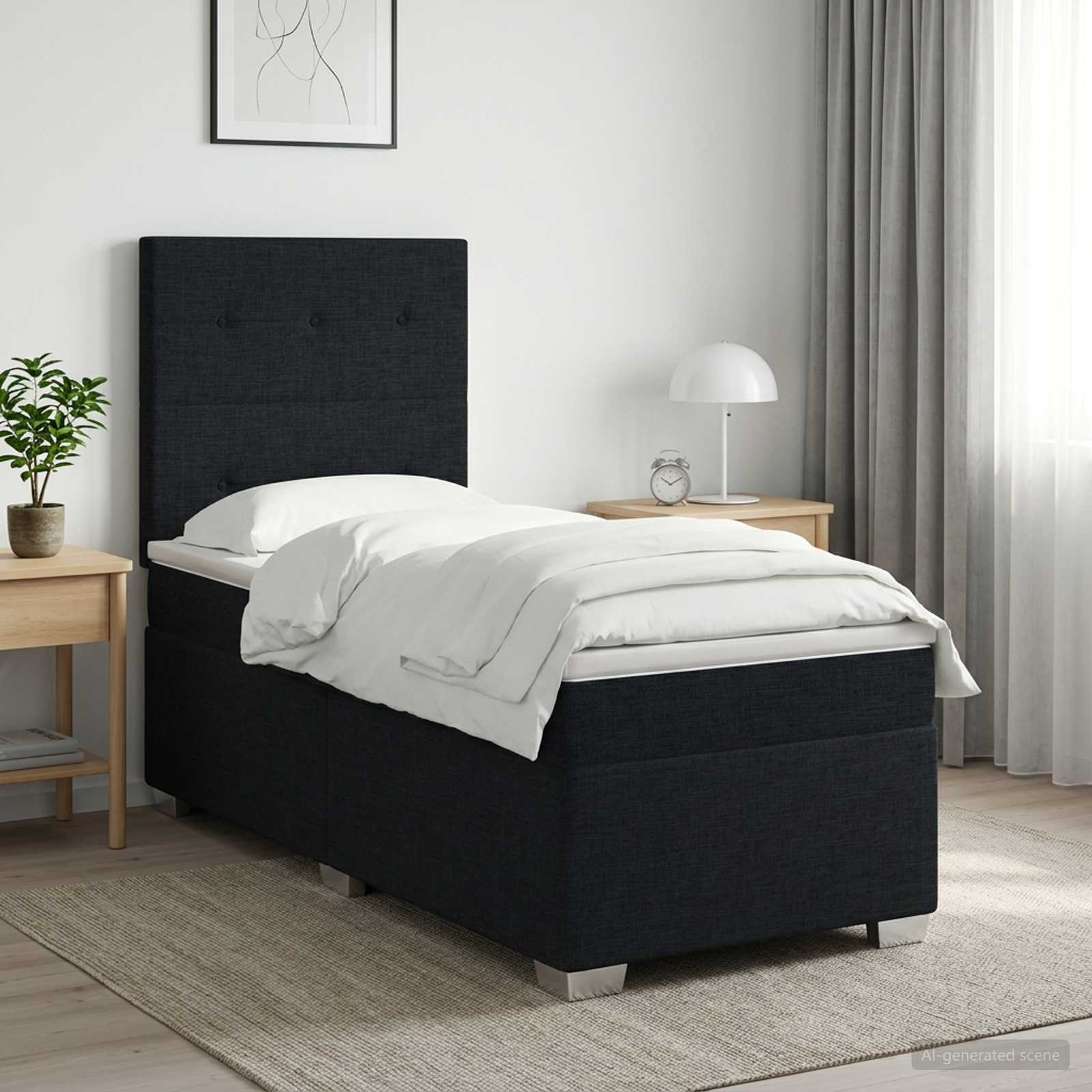 Lit boxspring avec matelas Noir 80 x 200 cm Tissu