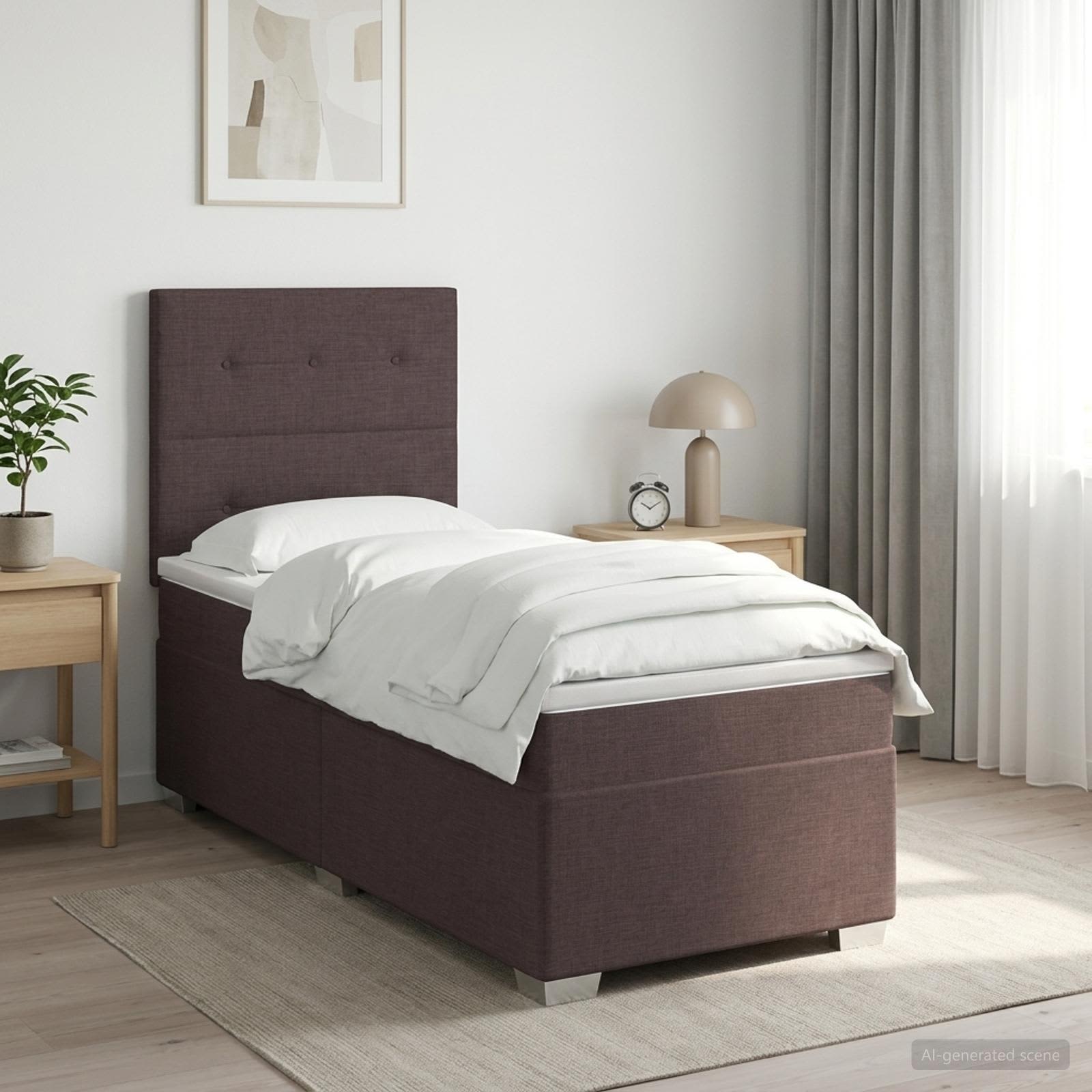 Lit boxspring avec matelas Marron foncé 80 x 200 cm Tissu