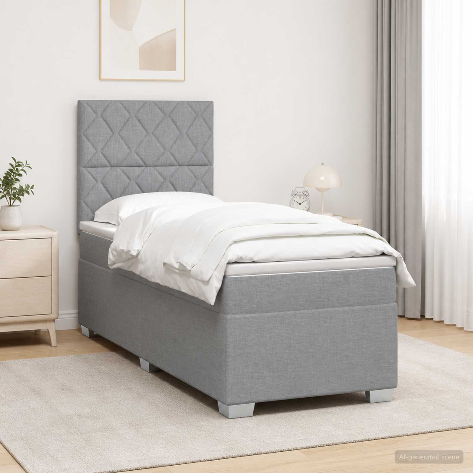 Lit boxspring avec matelas Gris clair 100 x 200 cm Tissu