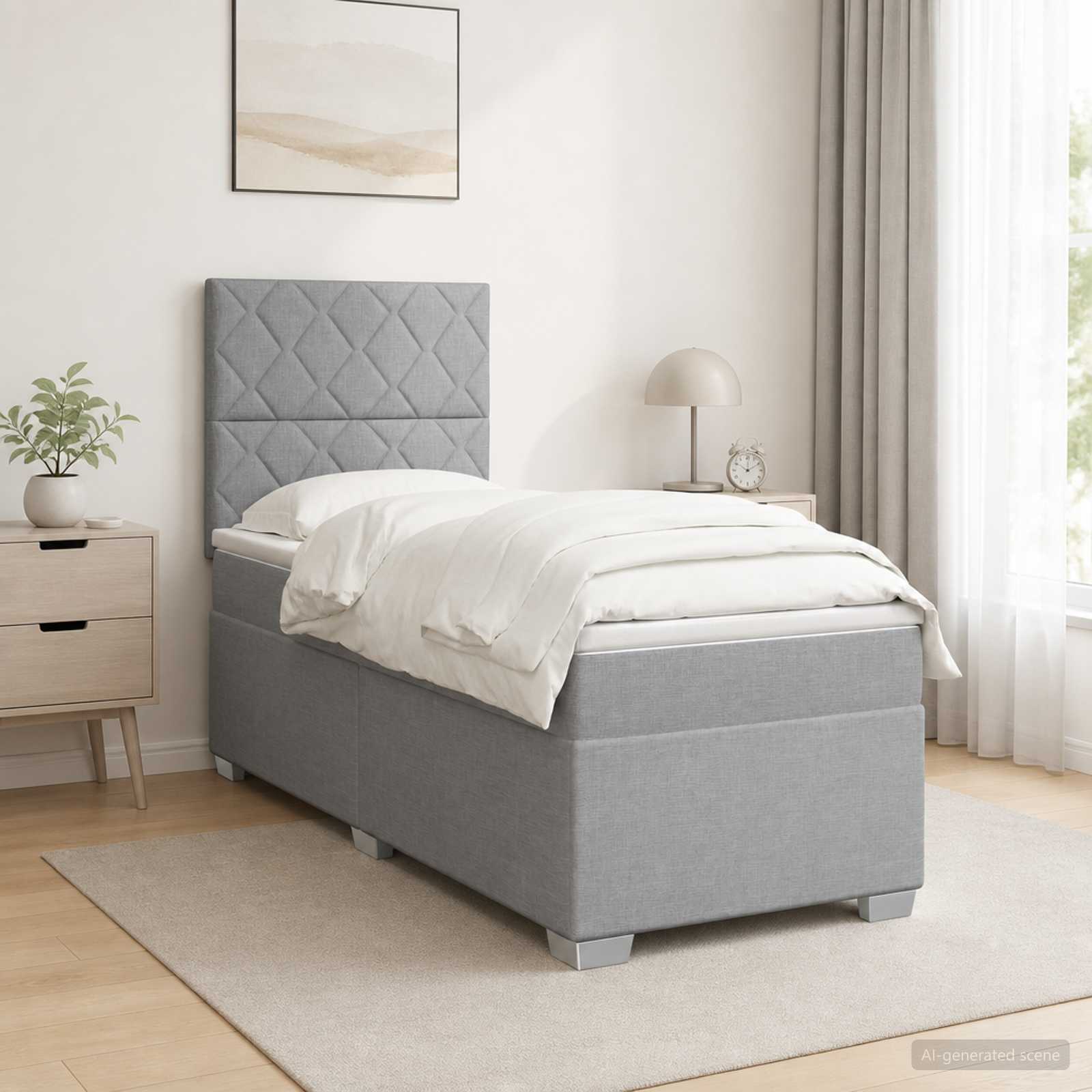 Lit boxspring avec matelas Gris clair 100 x 200 cm Tissu