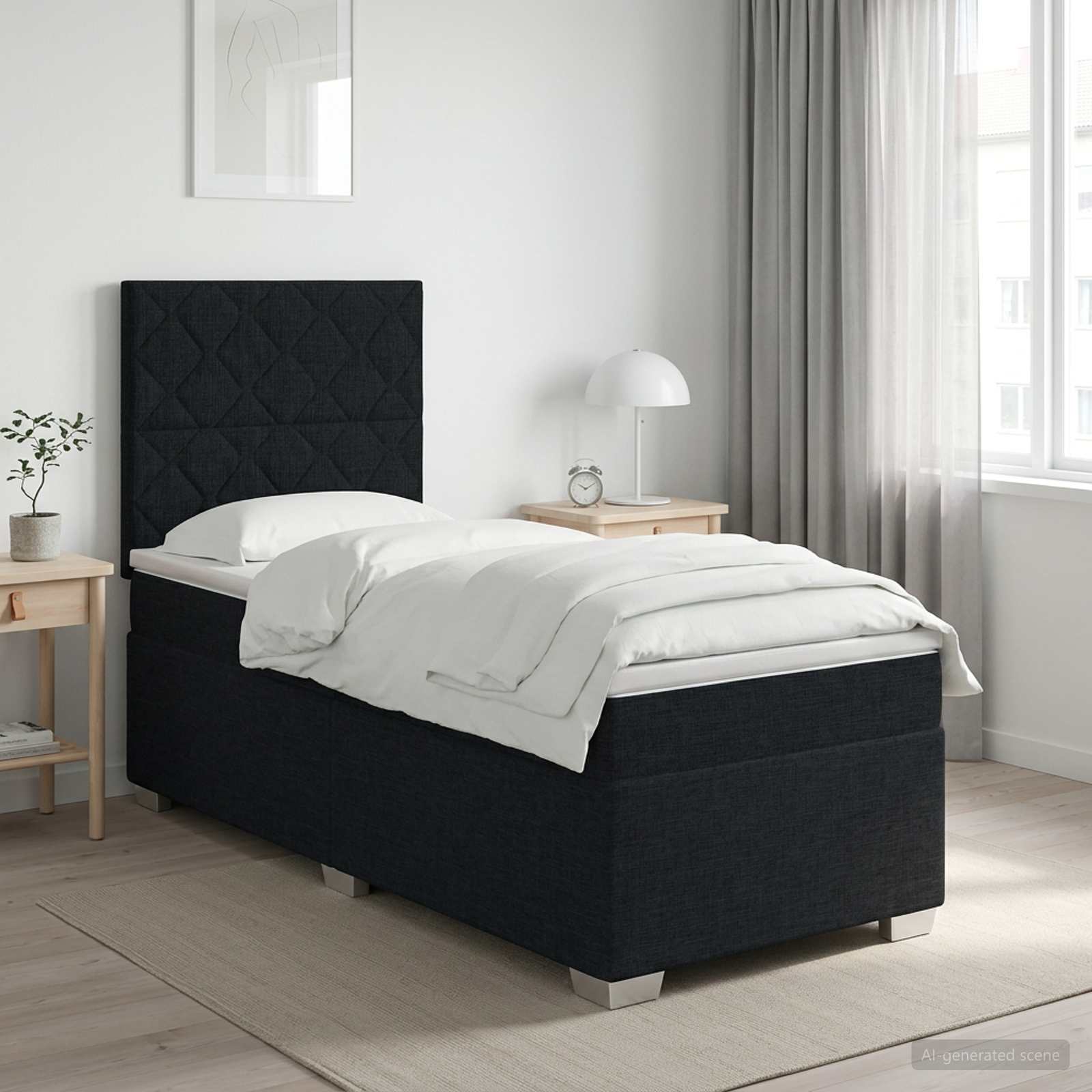 Lit boxspring avec matelas Noir 90 x 200 cm Tissu
