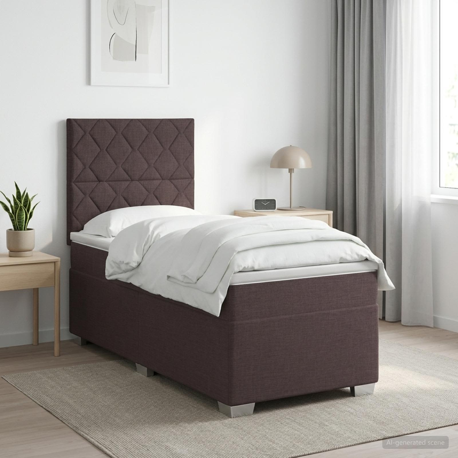 Lit boxspring avec matelas Marron foncé 100 x 200 cm Tissu