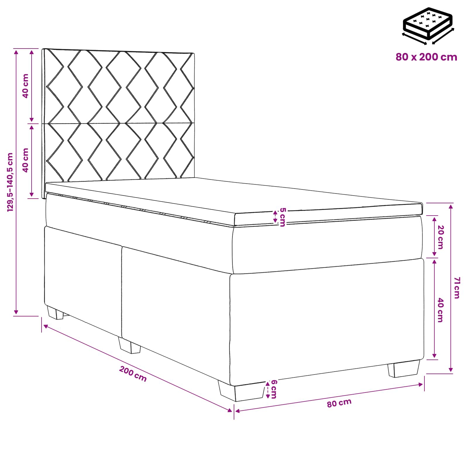 Lit boxspring avec matelas Taupe 80 x 200 cm Tissu