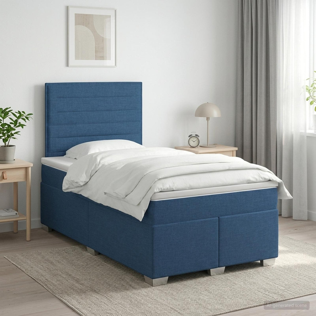 Lit boxspring avec matelas Bleu 120 x 200 cm Tissu