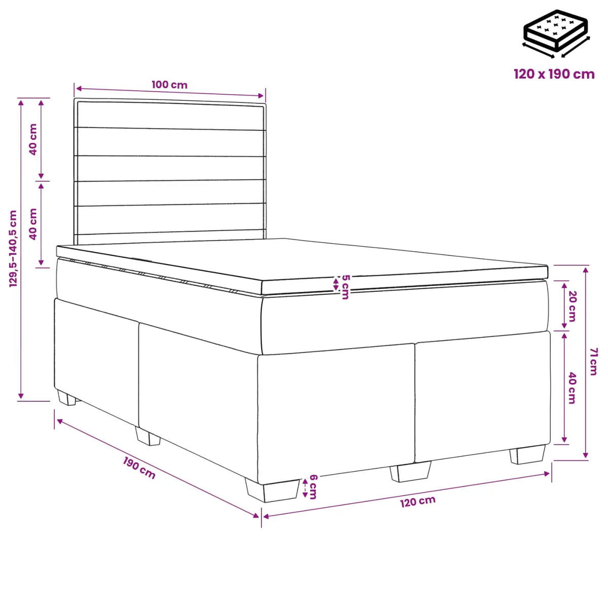 Lit boxspring avec matelas Bleu 120 x 190 cm Tissu - XIOS