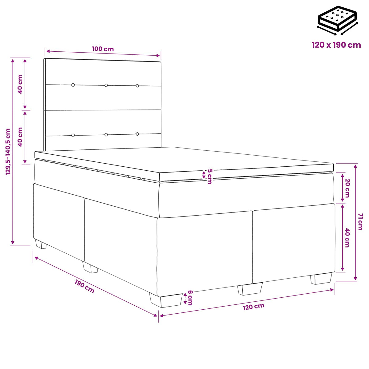 Lit boxspring avec matelas Taupe 120 x 190 cm Tissu