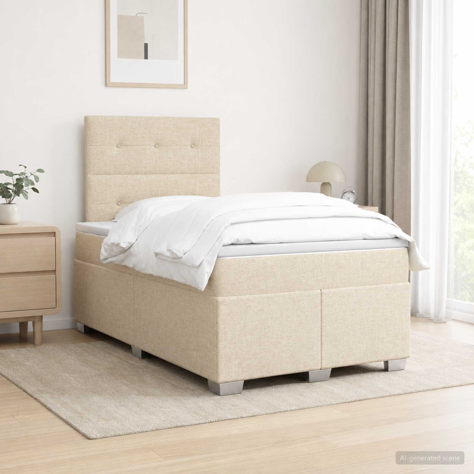 Lit boxspring avec matelas Crème 120 x 200 cm Tissu