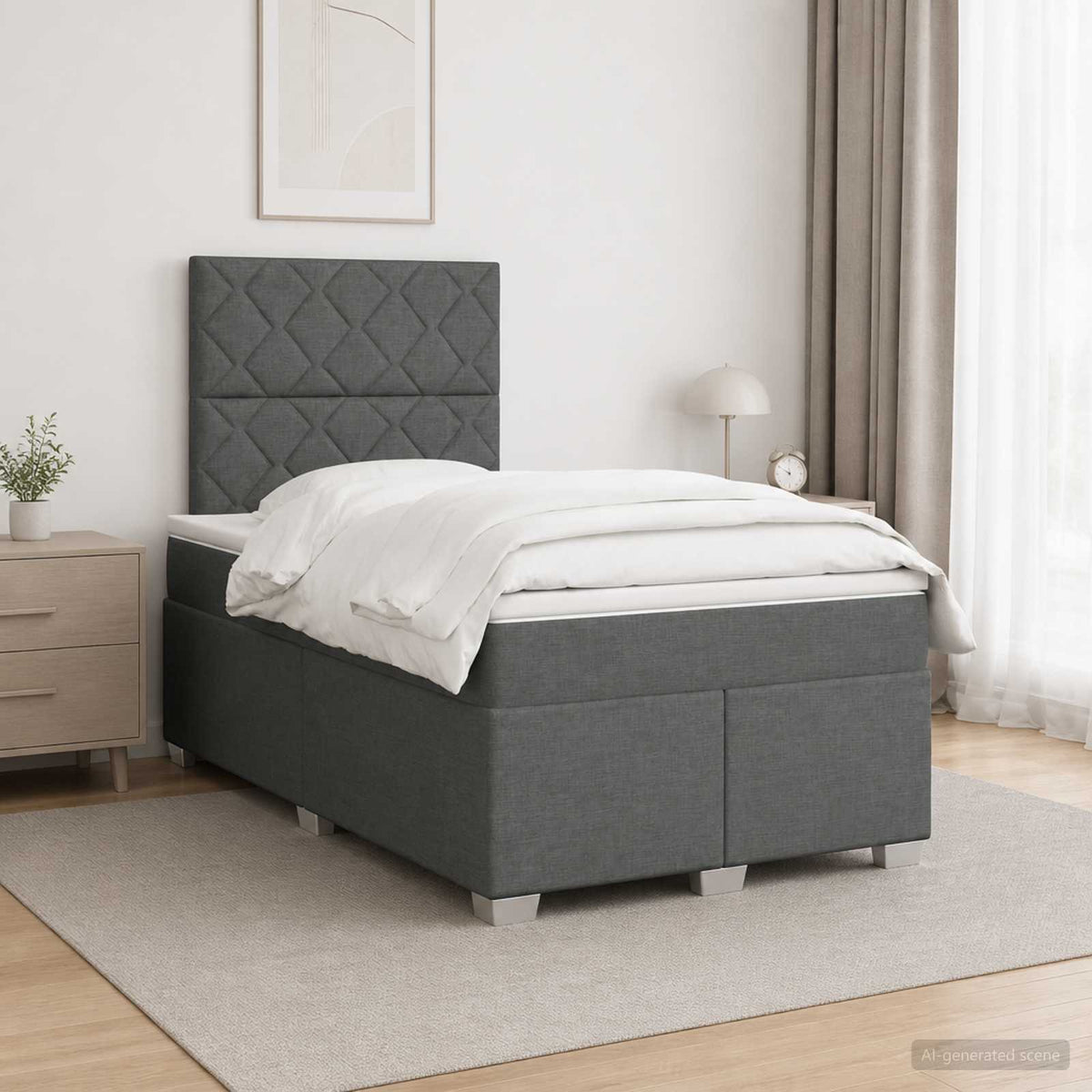 Lit boxspring avec matelas Gris foncé 120 x 190 cm Tissu