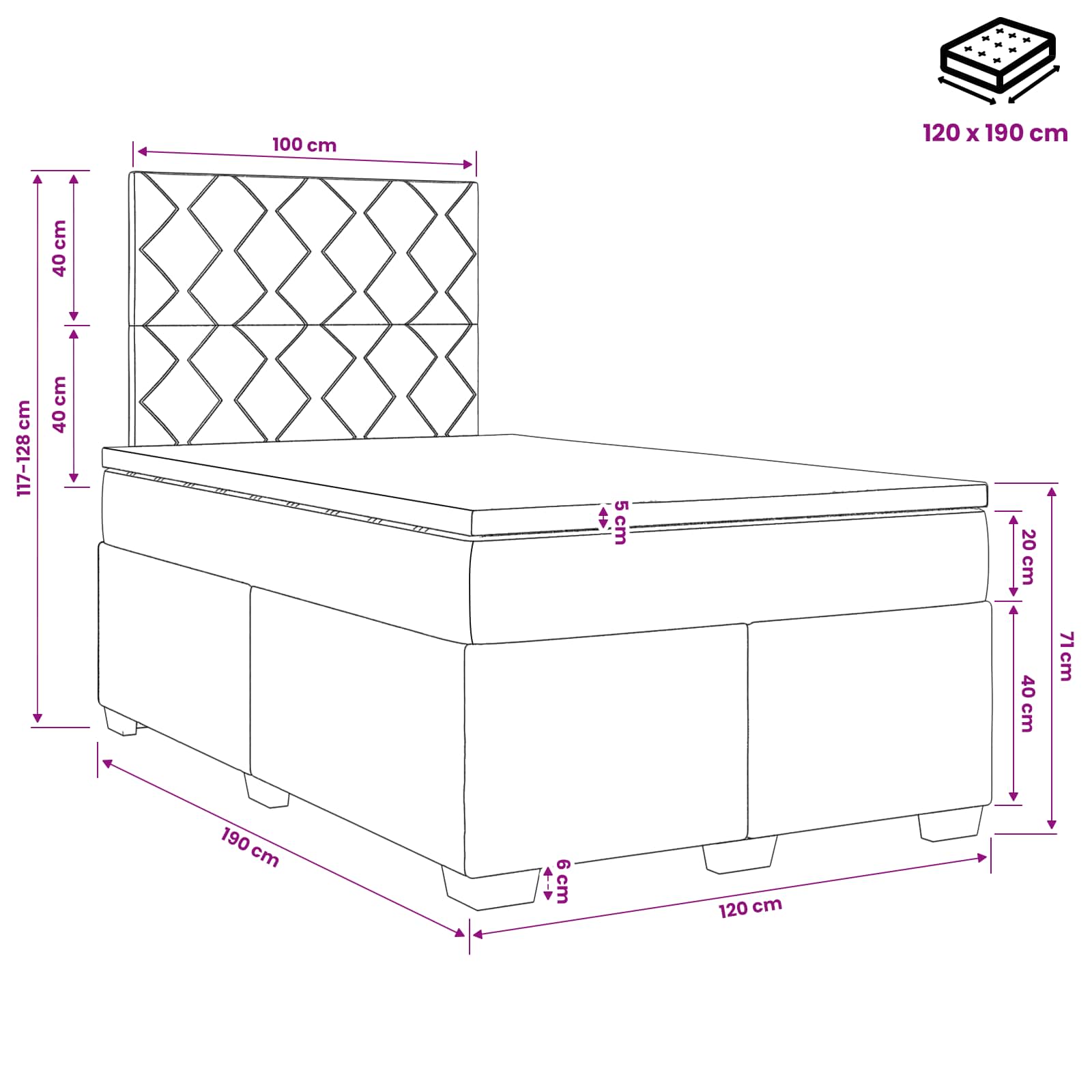 Lit boxspring avec matelas Taupe 120 x 190 cm Tissu