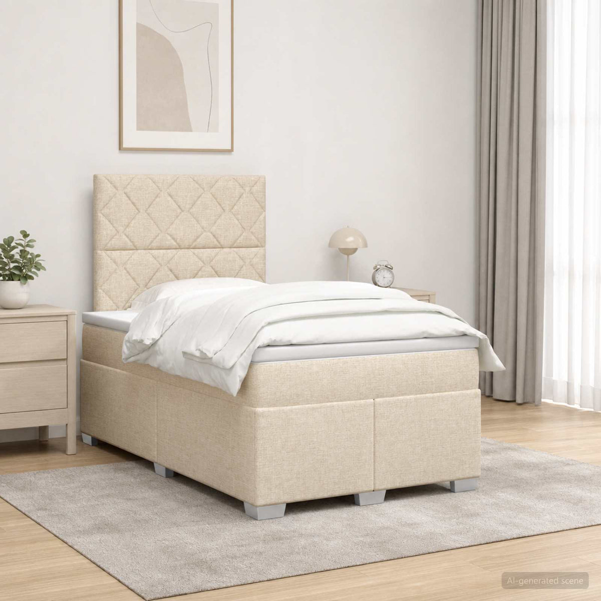 Lit boxspring avec matelas Crème 120 x 190 cm Tissu
