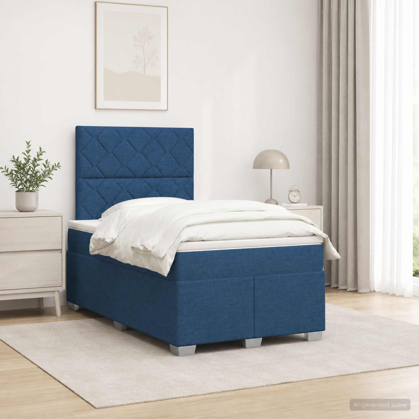 Lit boxspring avec matelas Bleu 120 x 200 cm Tissu