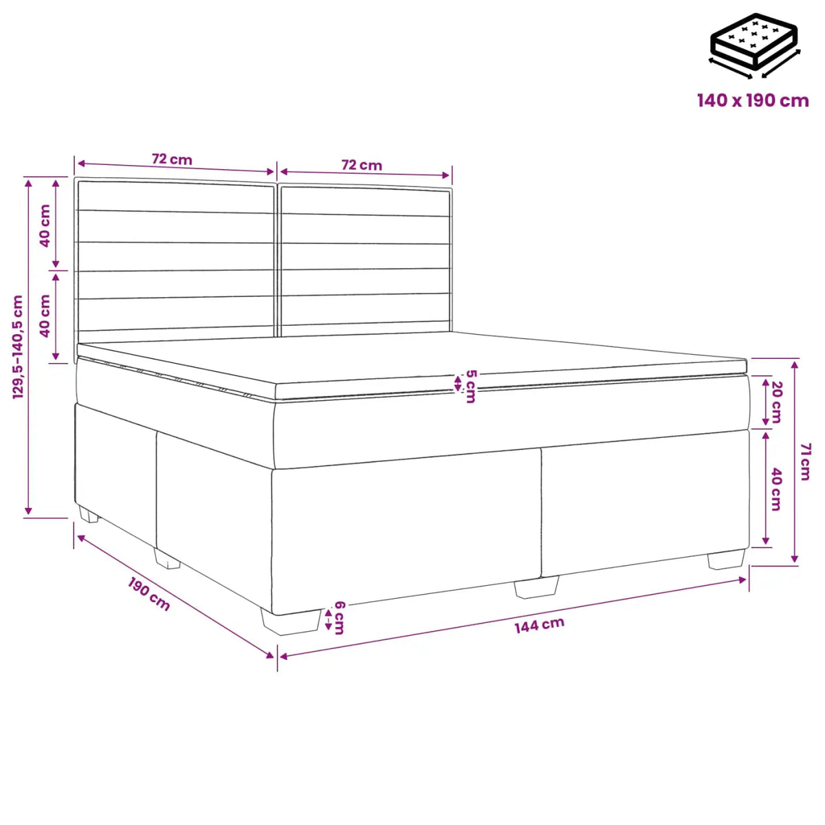 Lit boxspring avec matelas Taupe 140 x 190 cm Tissu - XIOS