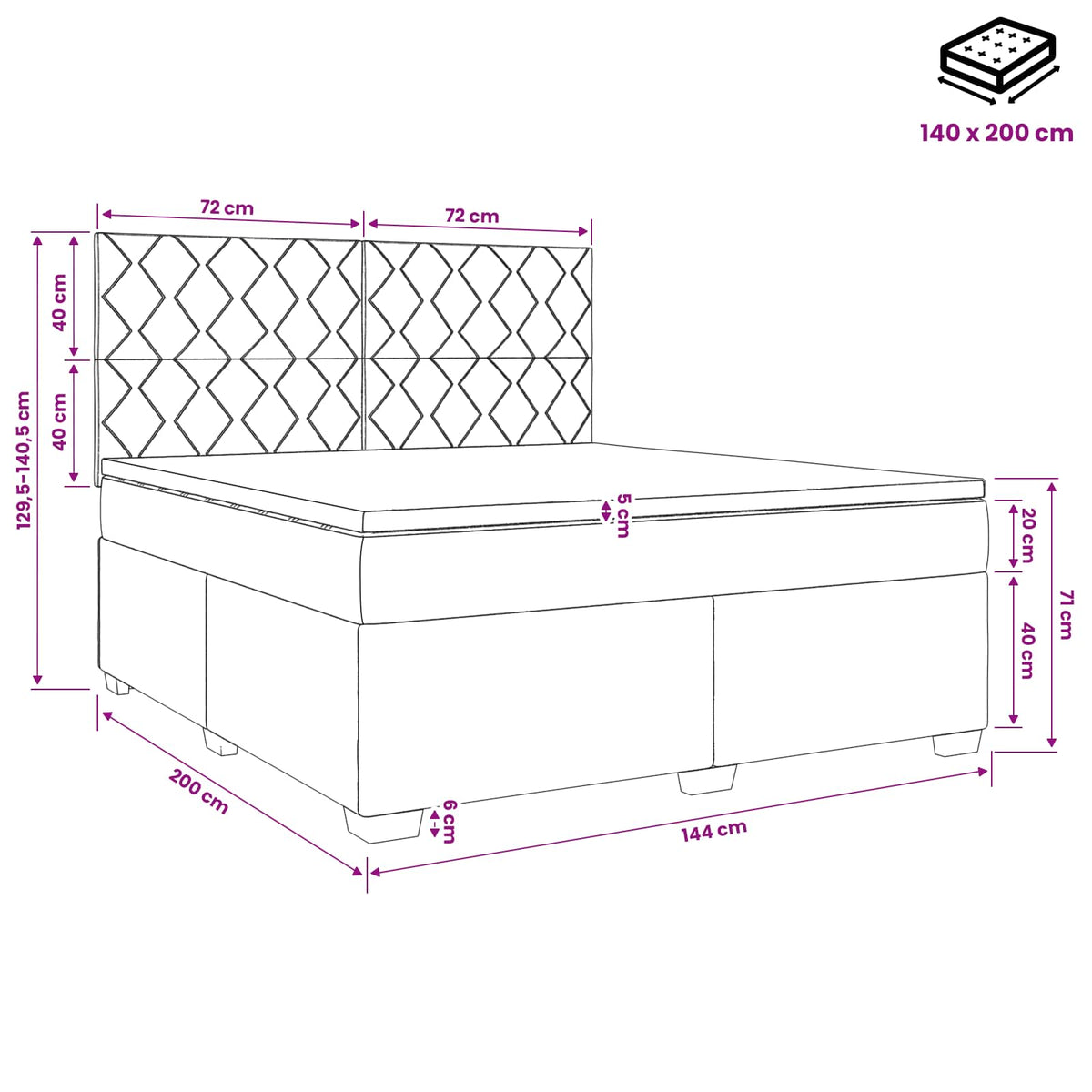 Lit boxspring avec matelas Gris clair 140 x 200 cm Tissu