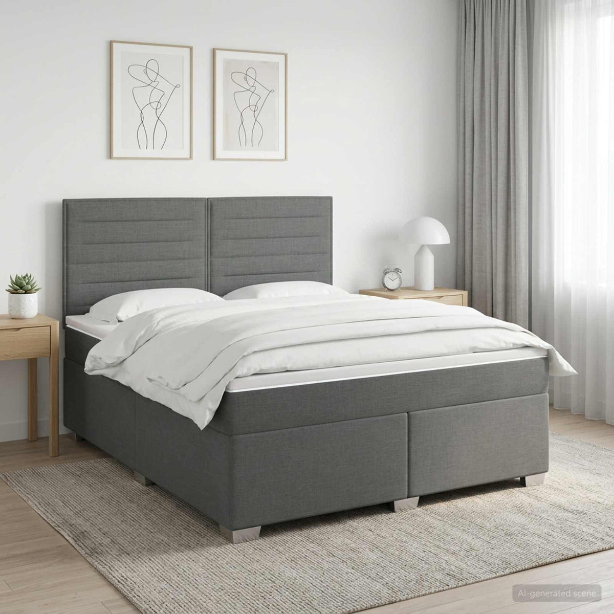 Lit boxspring avec matelas Gris foncé 140 x 200 cm Tissu