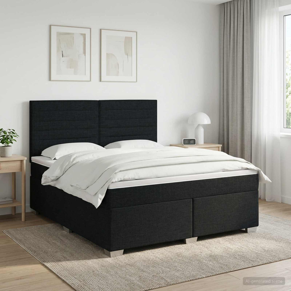 Lit boxspring avec matelas Noir 140 x 200 cm Tissu
