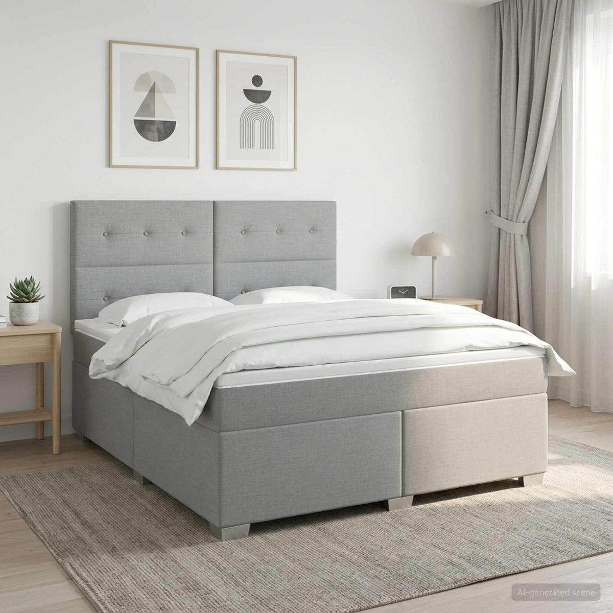 Lit boxspring avec matelas Gris clair 140 x 200 cm Tissu