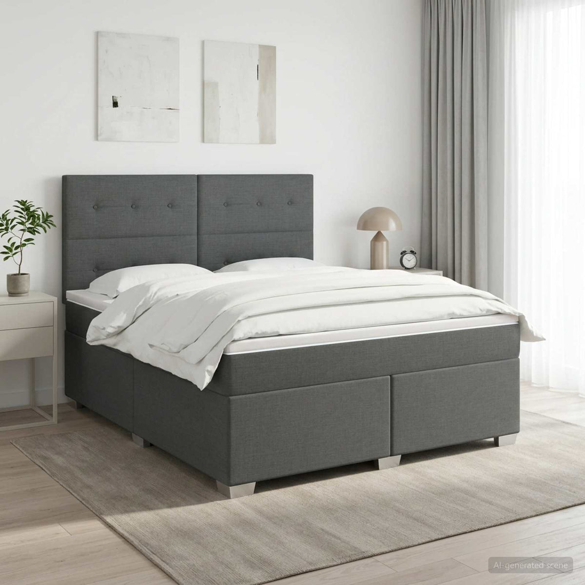 Lit boxspring avec matelas Gris foncé 140 x 200 cm Tissu