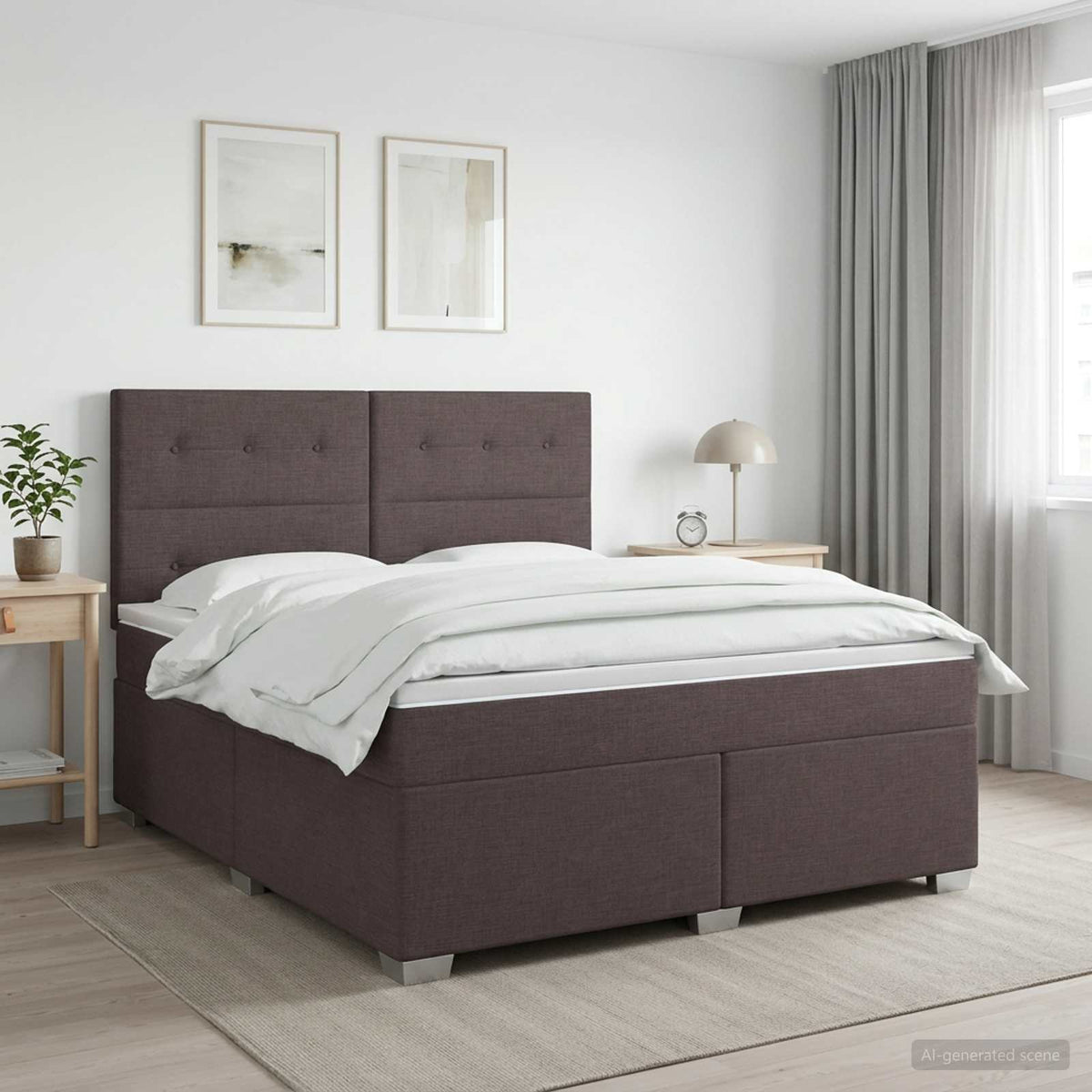 Lit boxspring avec matelas Marron foncé 140 x 190 cm Tissu
