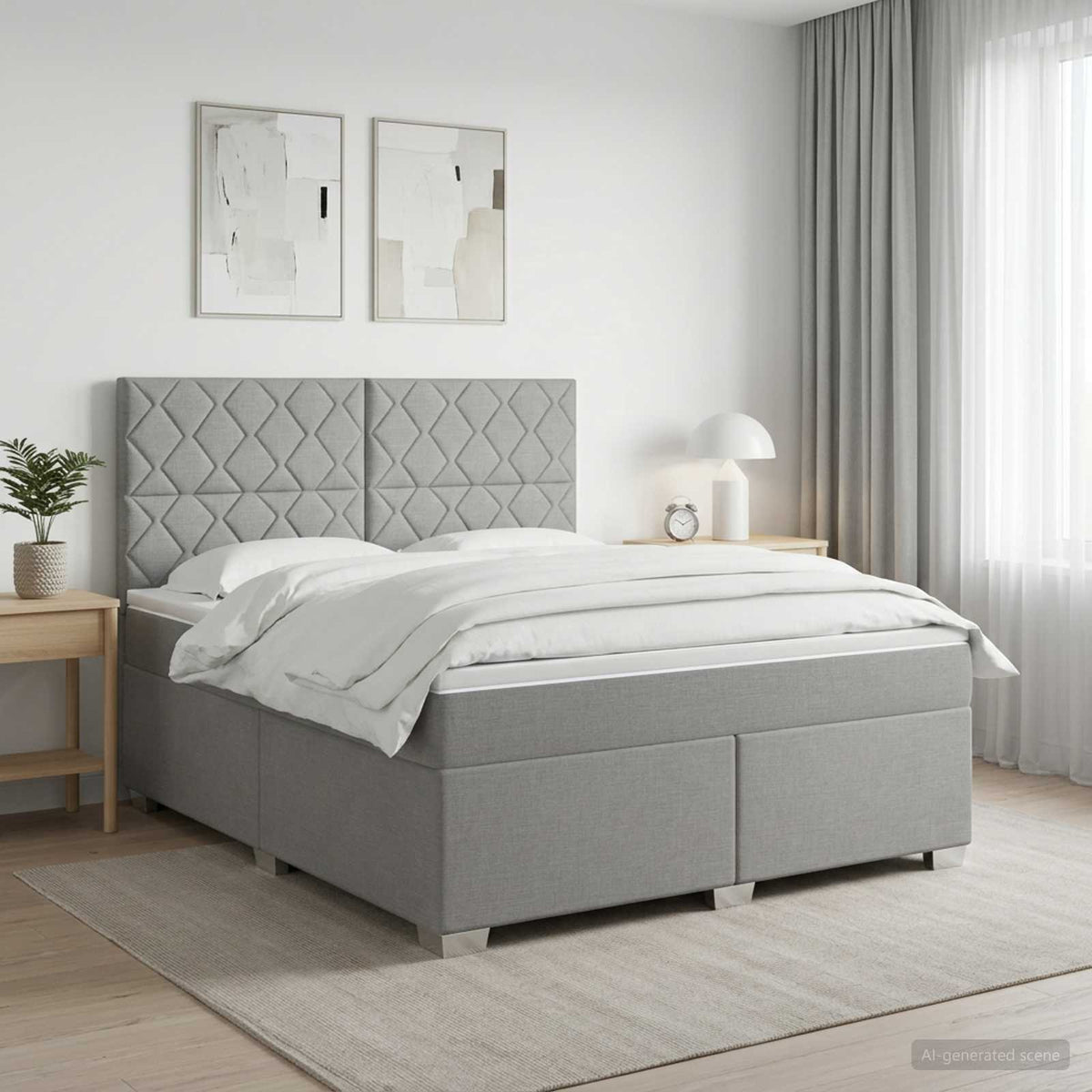 Lit boxspring avec matelas Gris clair 140 x 190 cm Tissu