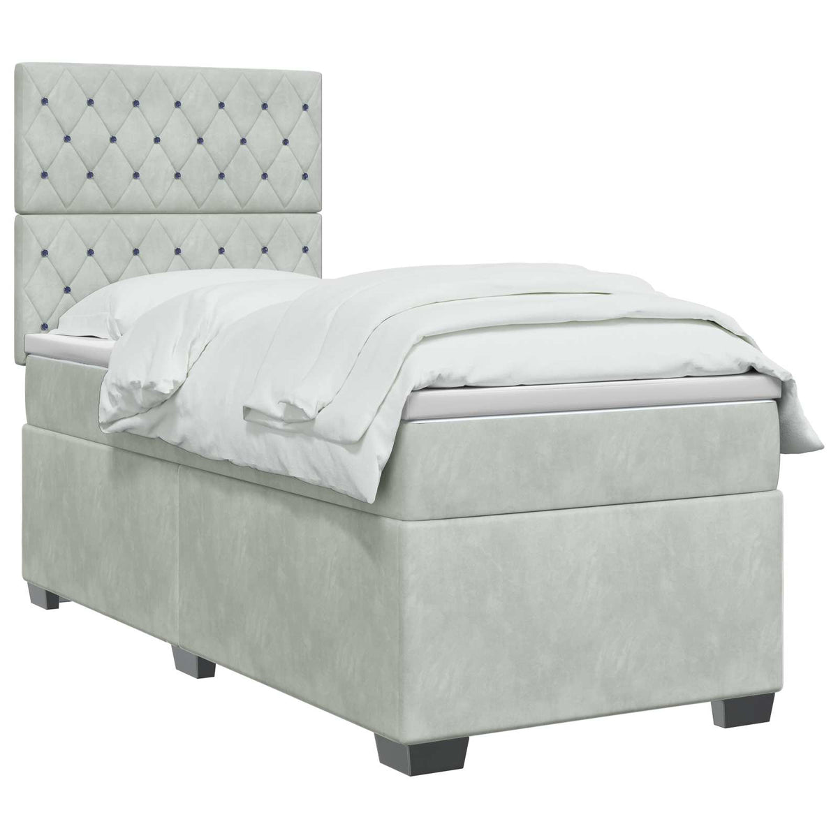 Lit boxspring avec matelas Gris clair 80 x 200 cm Velours
