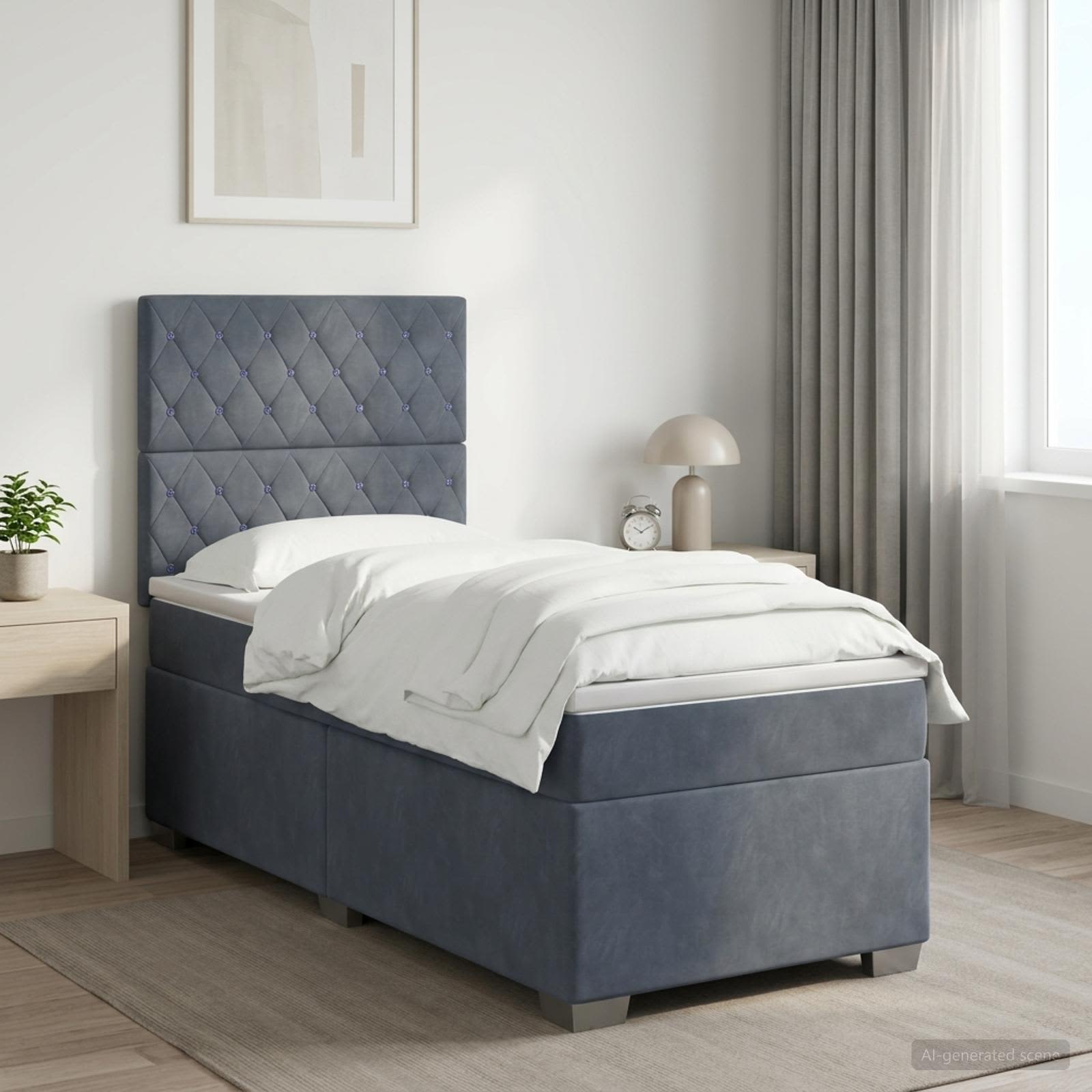 Lit boxspring avec matelas Gris foncé 80 x 200 cm Velours